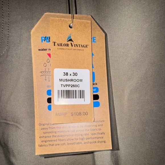 Tailor Vintage Canaan Conn orig Perfo. Tech Pants Size 38x30 Mushroom. NWT - Picture 4 of 9